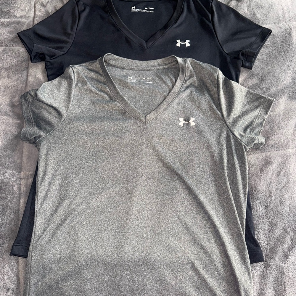Under Armour Black and Gray V-Neck Tees